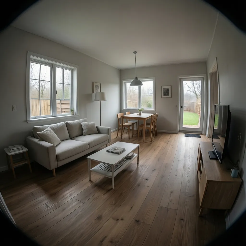 Open layout living room in a 650 sq ft small house
