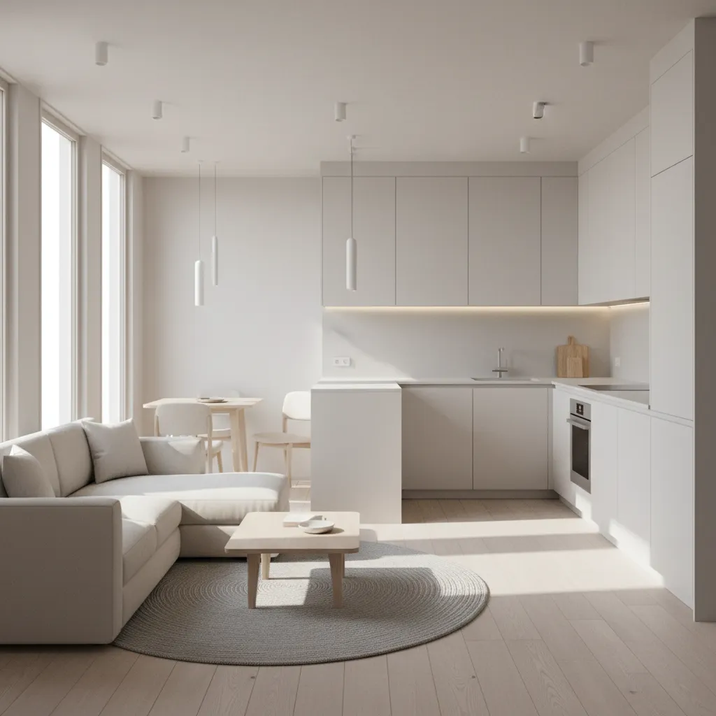 compact open living room layout demonstrating efficient small house design ideas