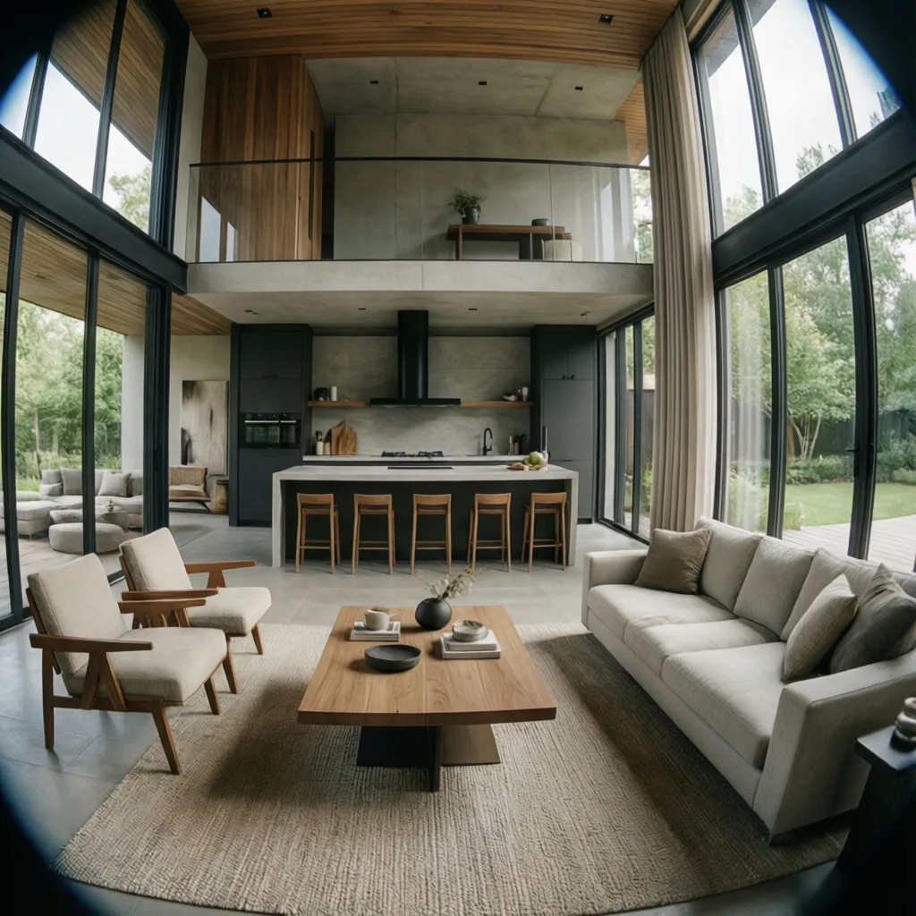 open space living room and kitchen design for small modern house