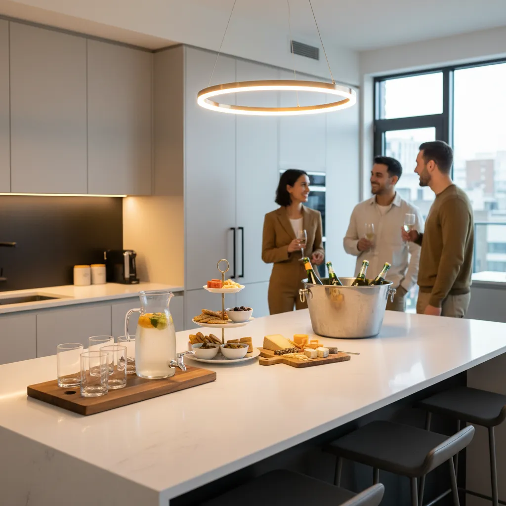 Compact drink station setup in small house party kitchen area