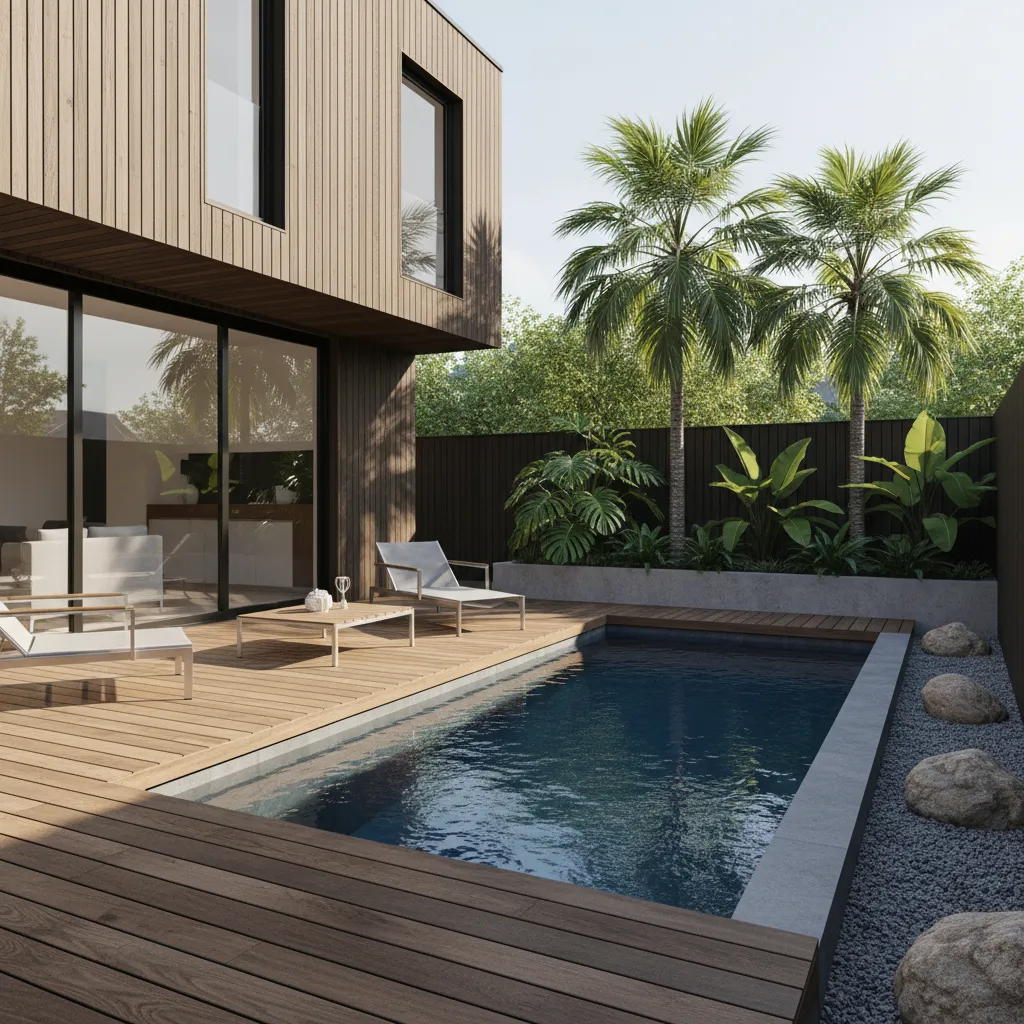 Diseño de casas pequeñas con alberca y jardín