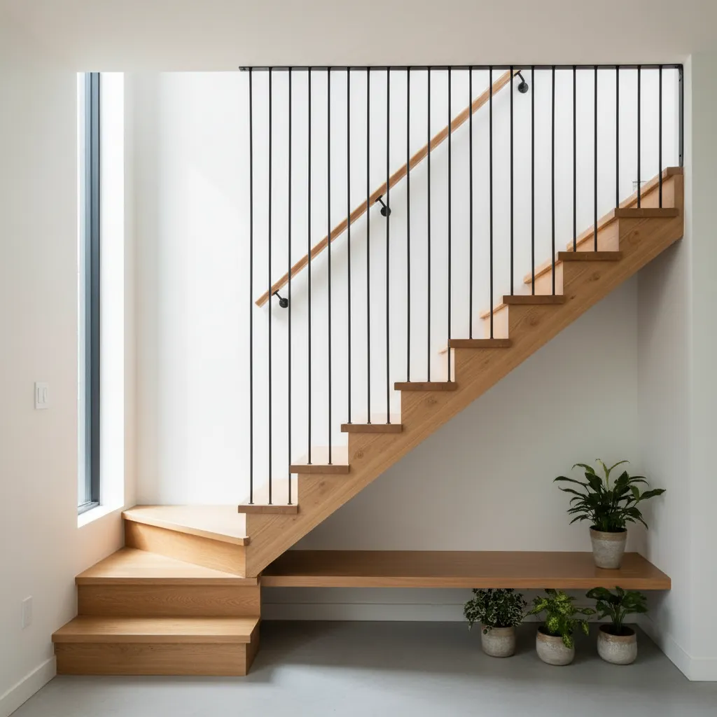 Escalera compacta en casa pequeña de dos plantas