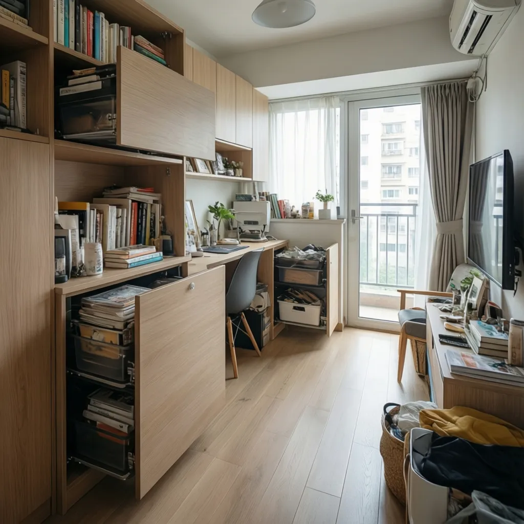 Muebles integrados y almacenamiento oculto en una casa pequeña