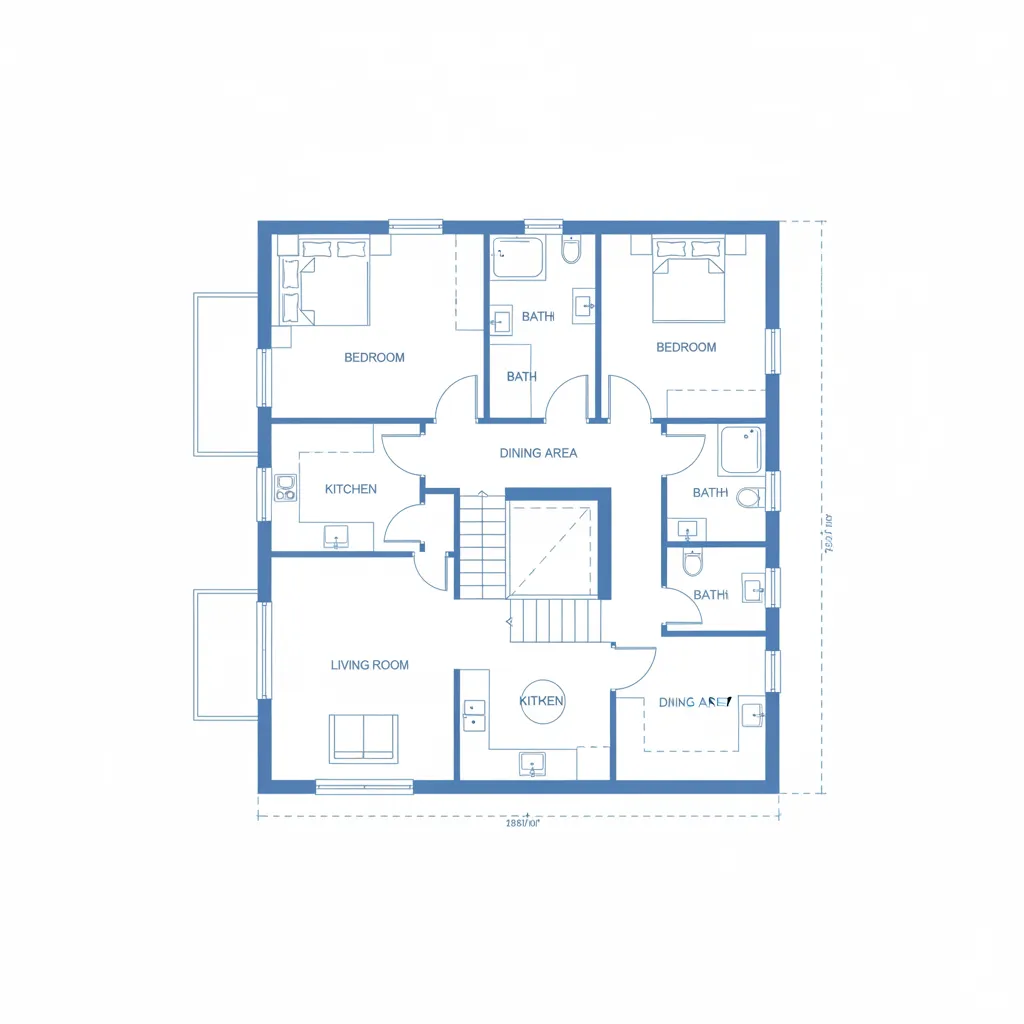 Plano arquitectónico de una casa pequeña de dos pisos