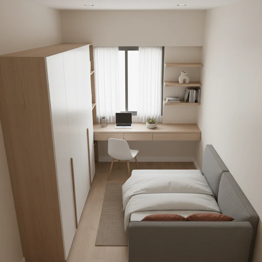 Compact Indian apartment bedroom layout planning example