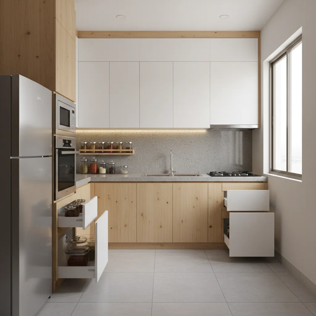 Kitchen Cabinet Design for Small Kitchen in India: Space-smart cabinet ideas Indian homeowners use to make tiny kitchens feel bigger, brighter, and more functional