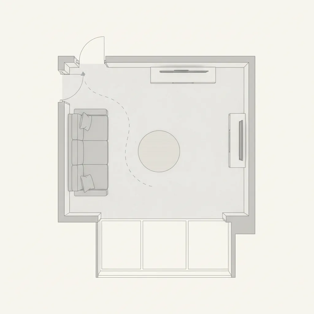 Simple floor plan layout for a small Indian living room