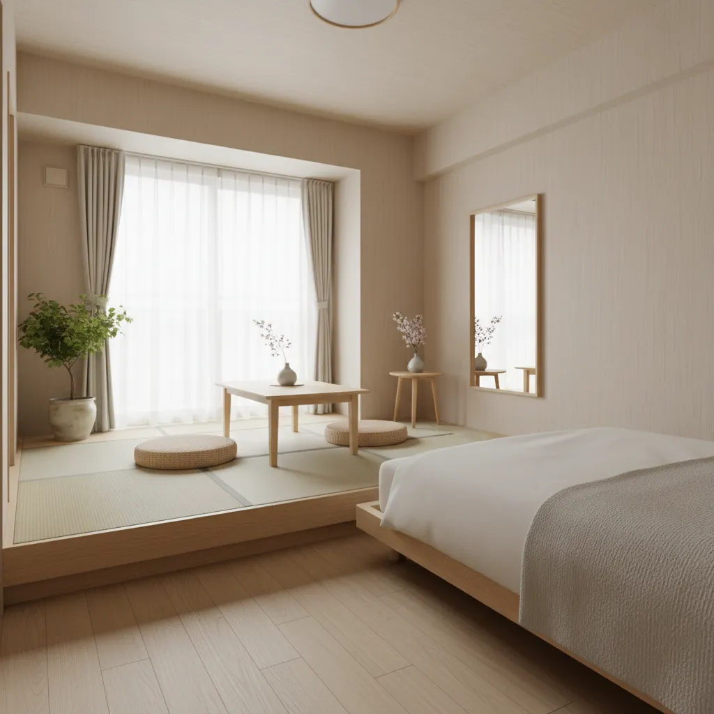Apartamento pequeño decorado con estilo japonés minimalista