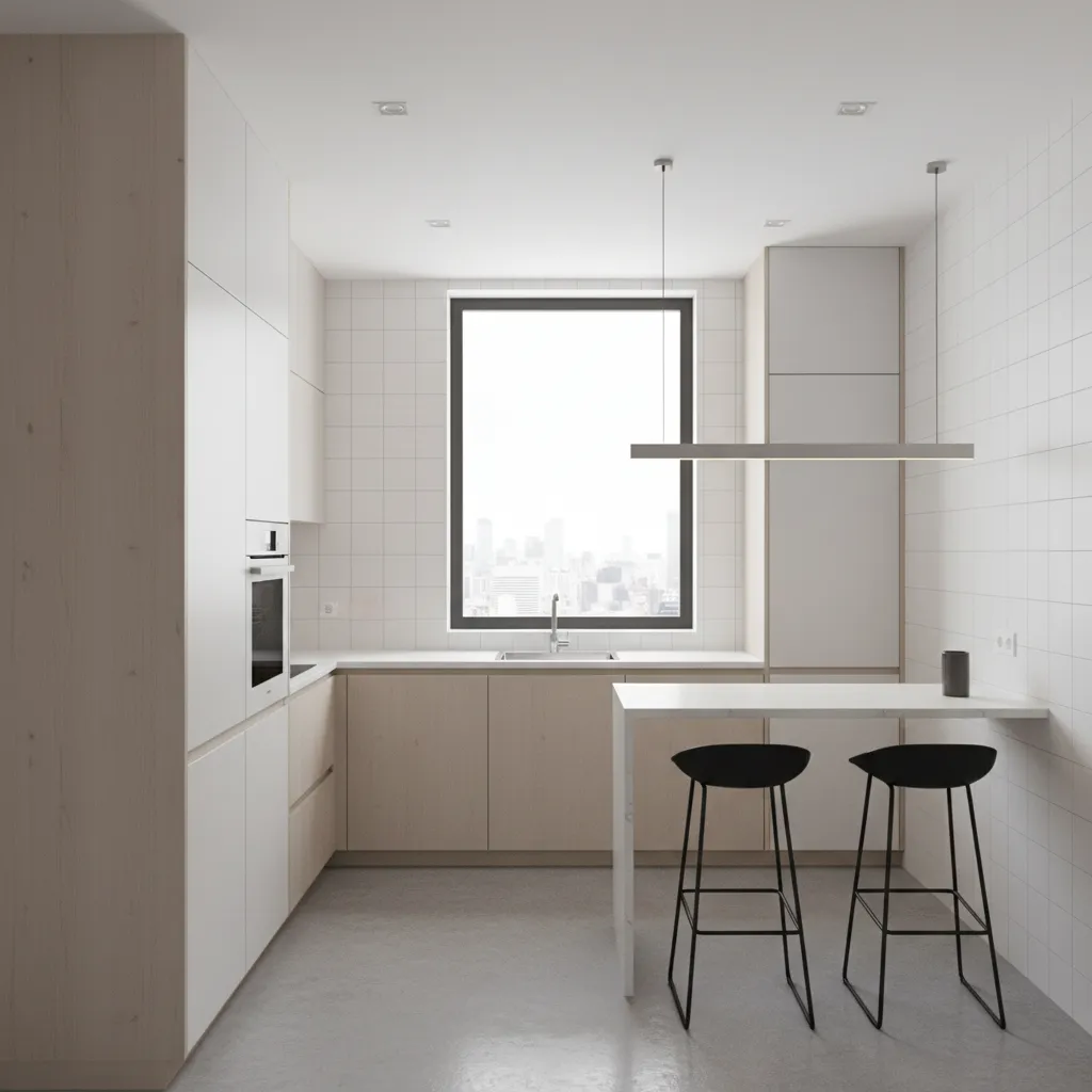 small kitchen designed using a 3D layout tool with optimized storage