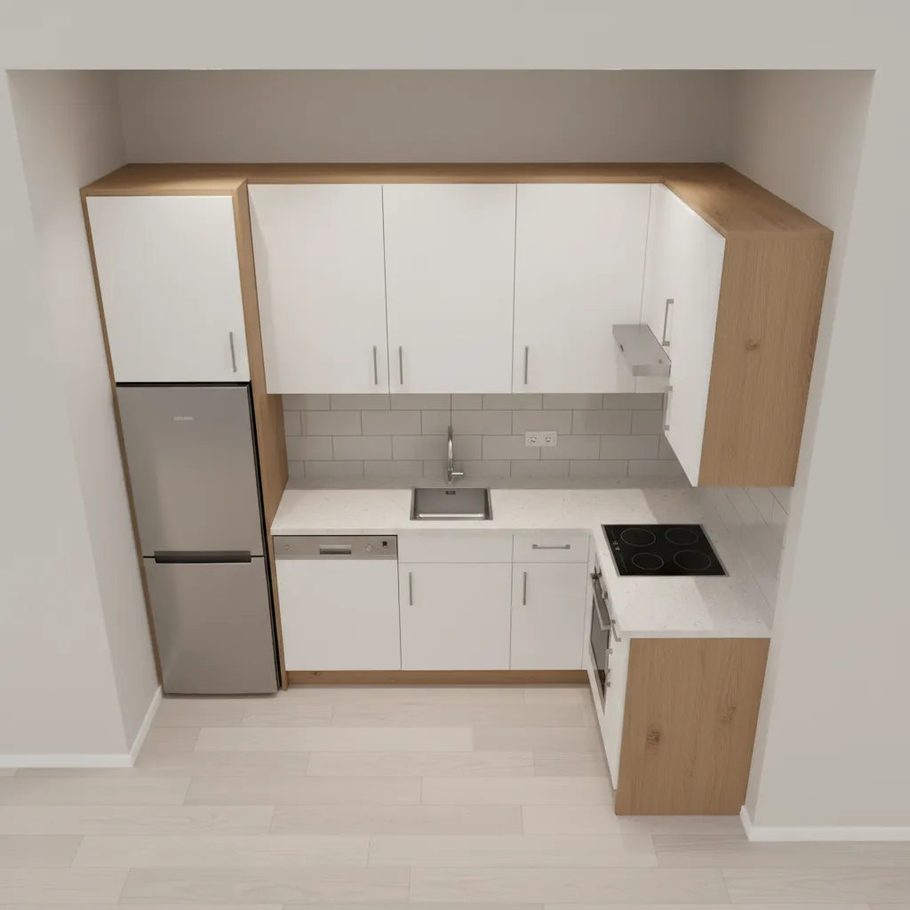 Compact kitchen planned using 3D kitchen design software