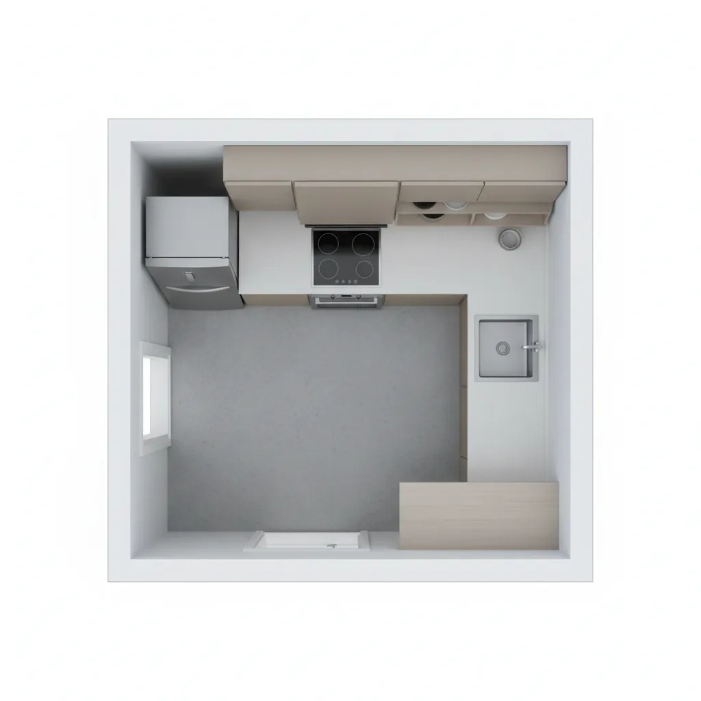 Kitchen layout showing spacing between compact appliances