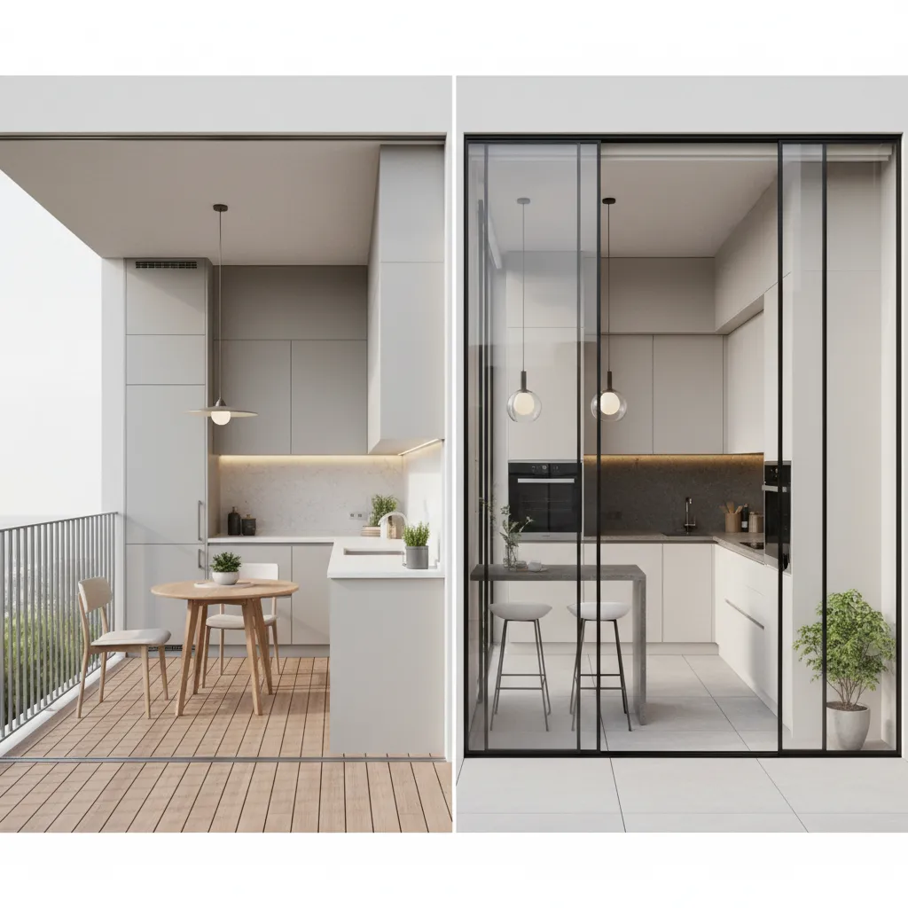Best layouts for small kitchen balconies open vs enclosed designs
