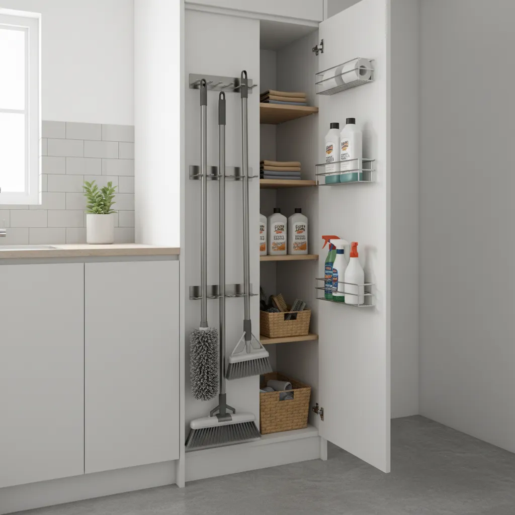 Narrow broom cabinet layout designed for a small kitchen