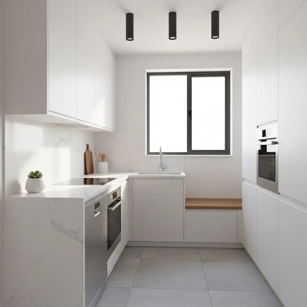 Small kitchen layout showing optimized countertop space and appliances