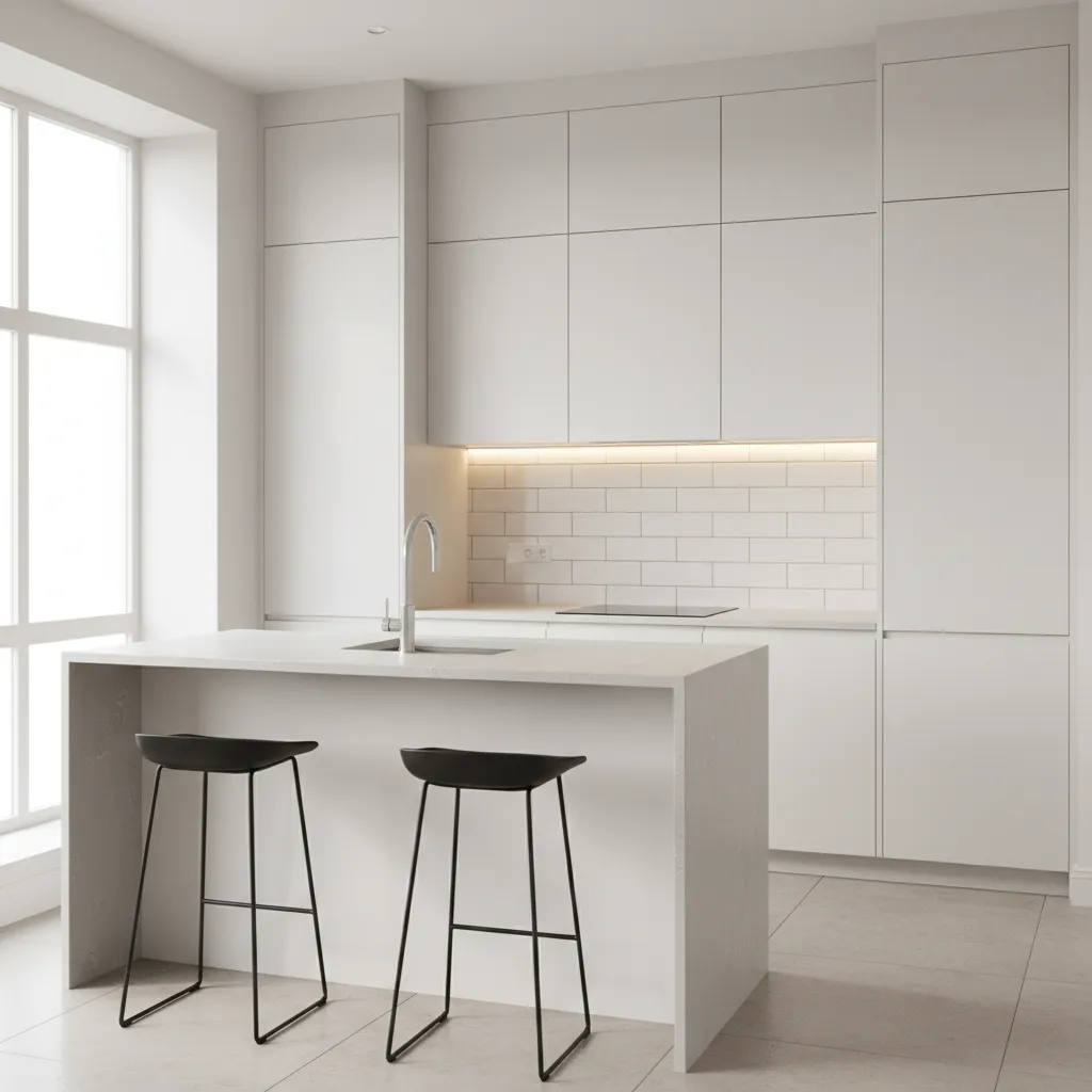 compact kitchen showing subtle countertop edge molding