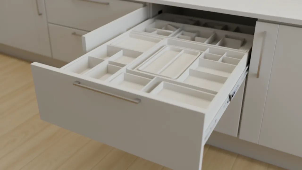 Pull out drawer storage systems inside small kitchen cabinets