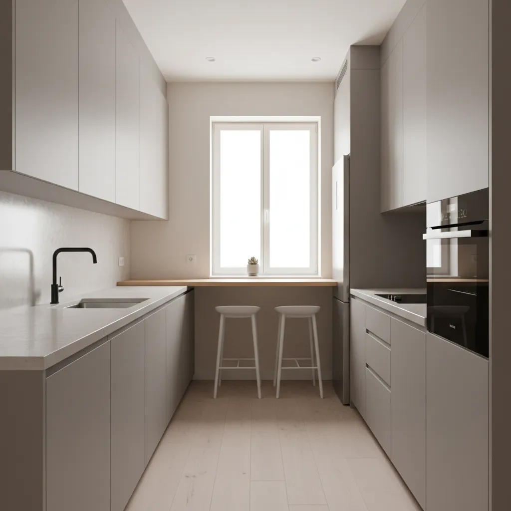 Example of a compact kitchen layout with efficient workflow