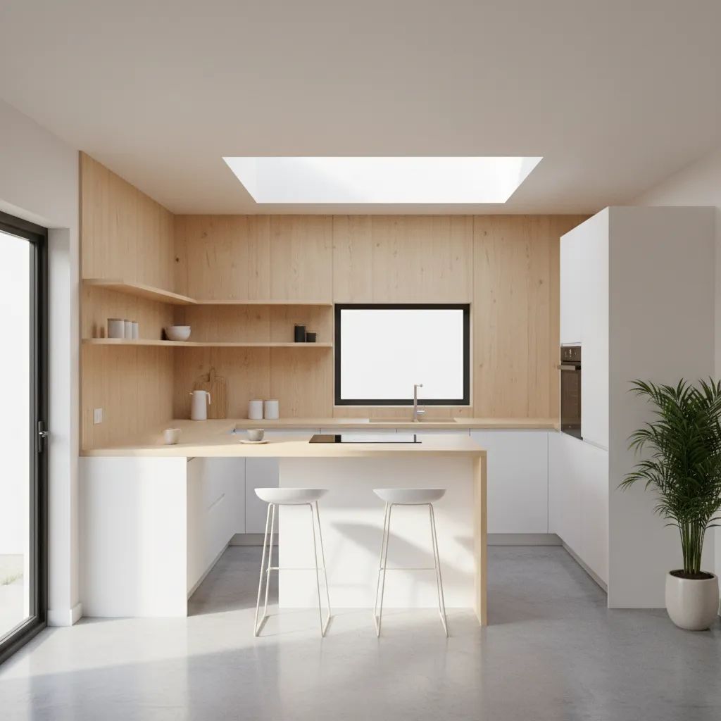 compact kitchen extension design with skylight and island