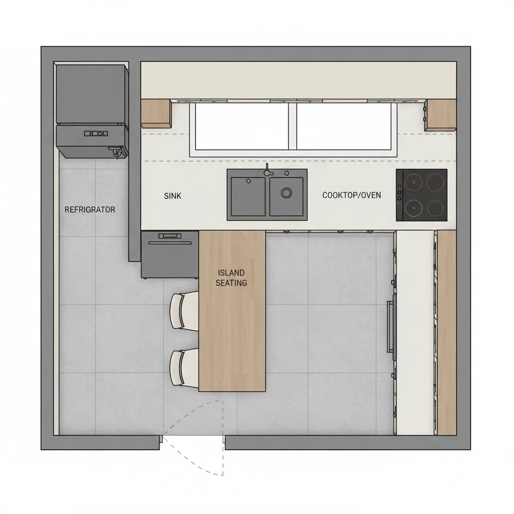Small kitchen floor plan showing appliance placement and workflow