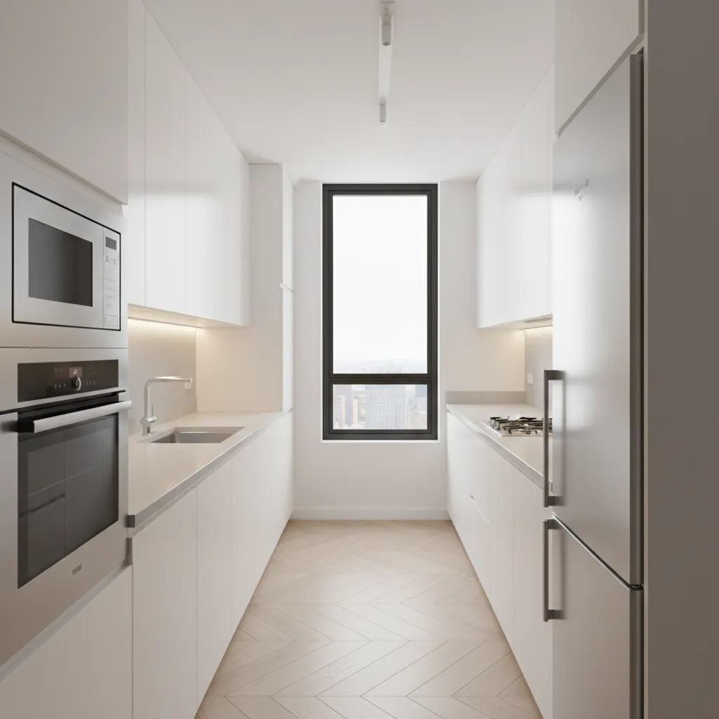 Galley style small kitchen layout showing efficient workflow