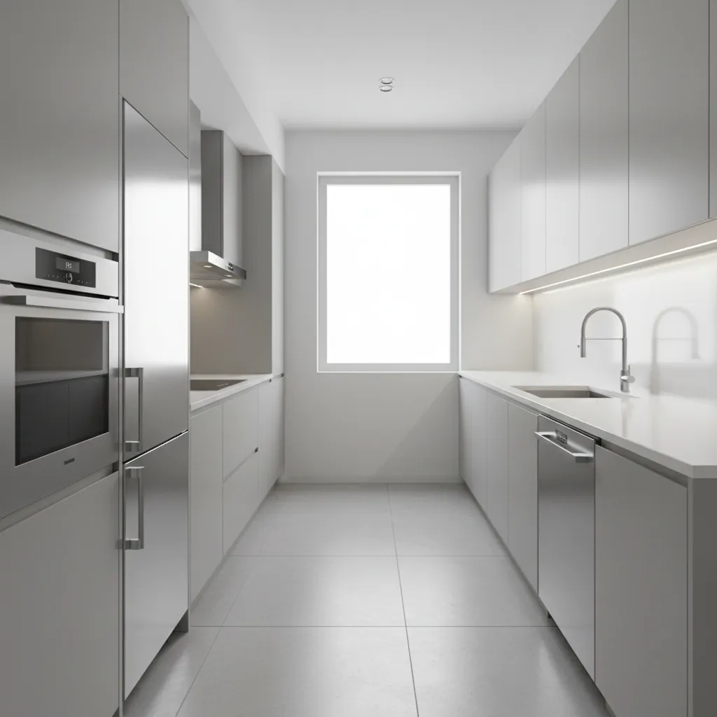 Galley layout small kitchen with efficient workflow design