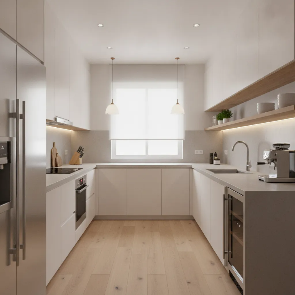 Galley kitchen layout with parallel counters