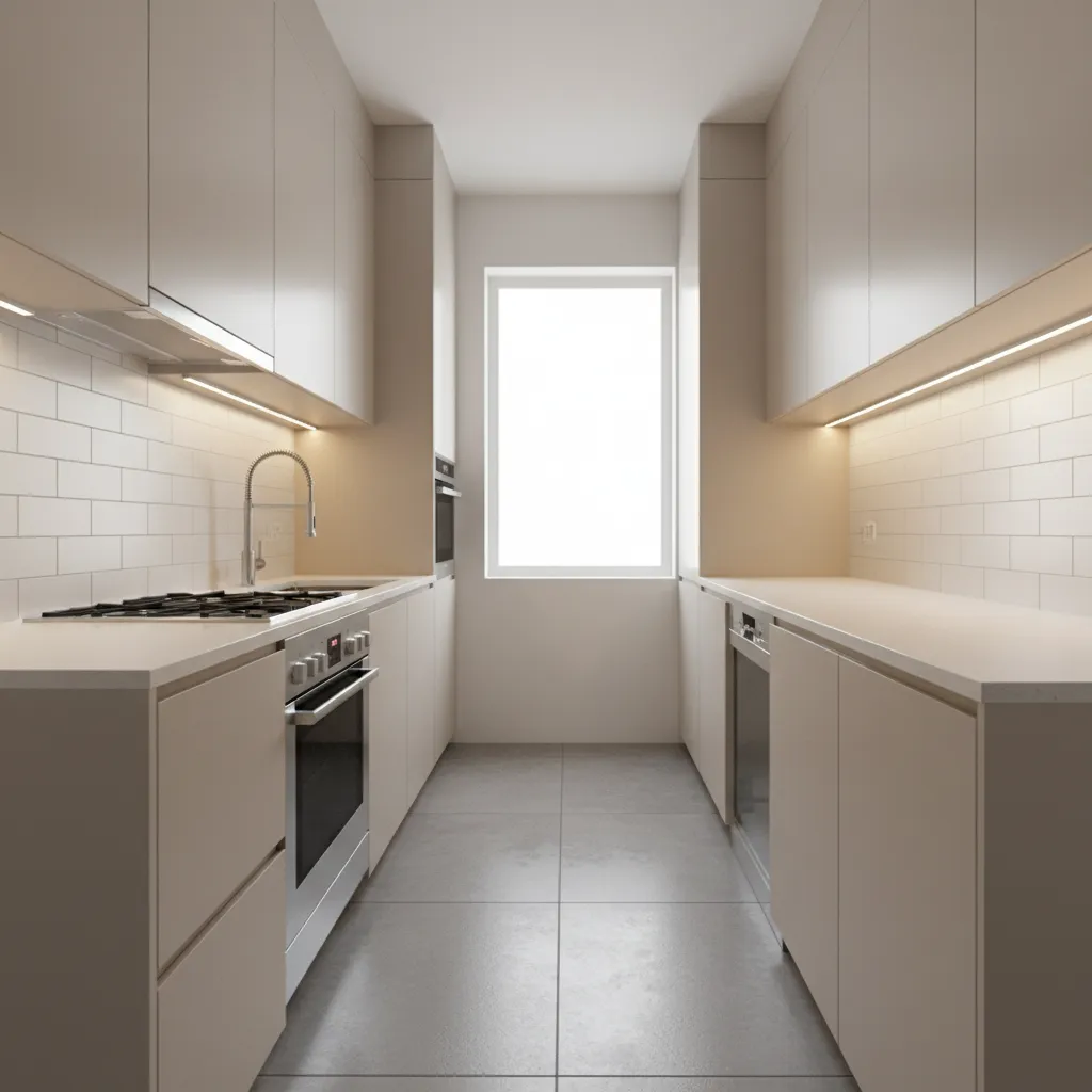 galley kitchen layout showing compact workflow design