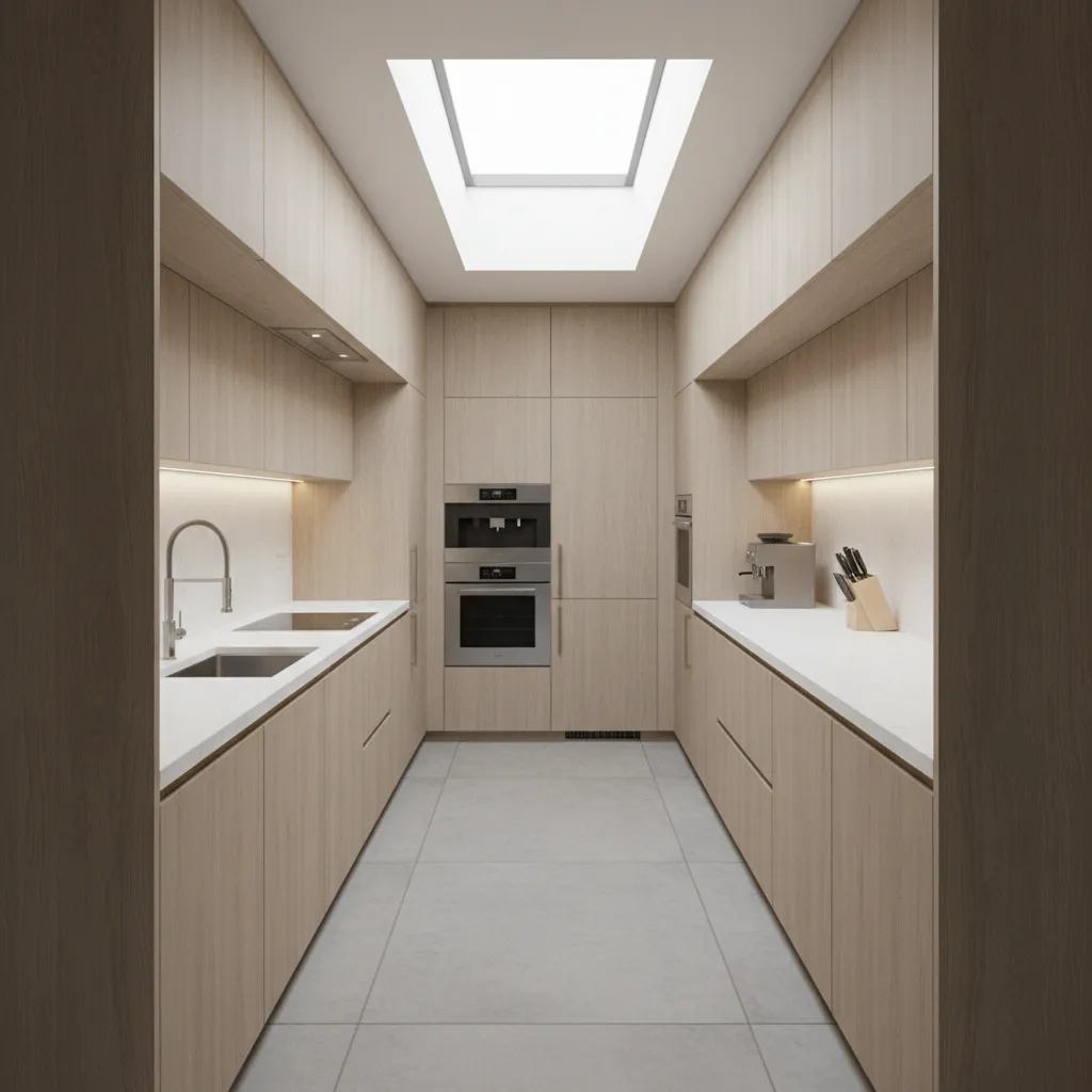 Galley modular kitchen layout for small spaces