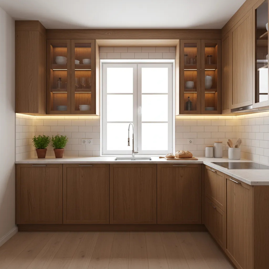 Small Upper Kitchen Cabinets with Glass Doors: How glass-front upper cabinets make small kitchens feel brighter, larger, and more intentional