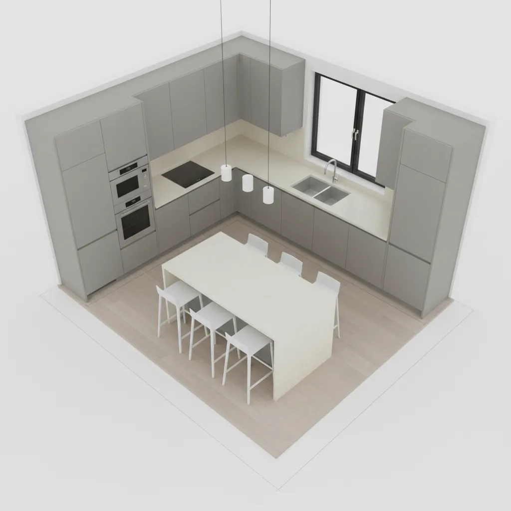 small kitchen island spacing showing walkway clearance