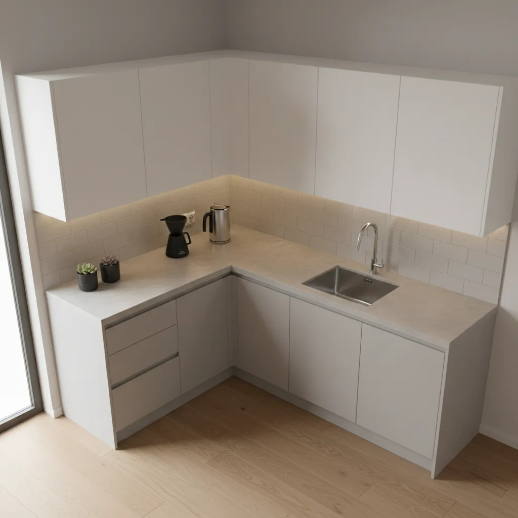 L-shaped modular kitchen layout designed for a small kitchen space