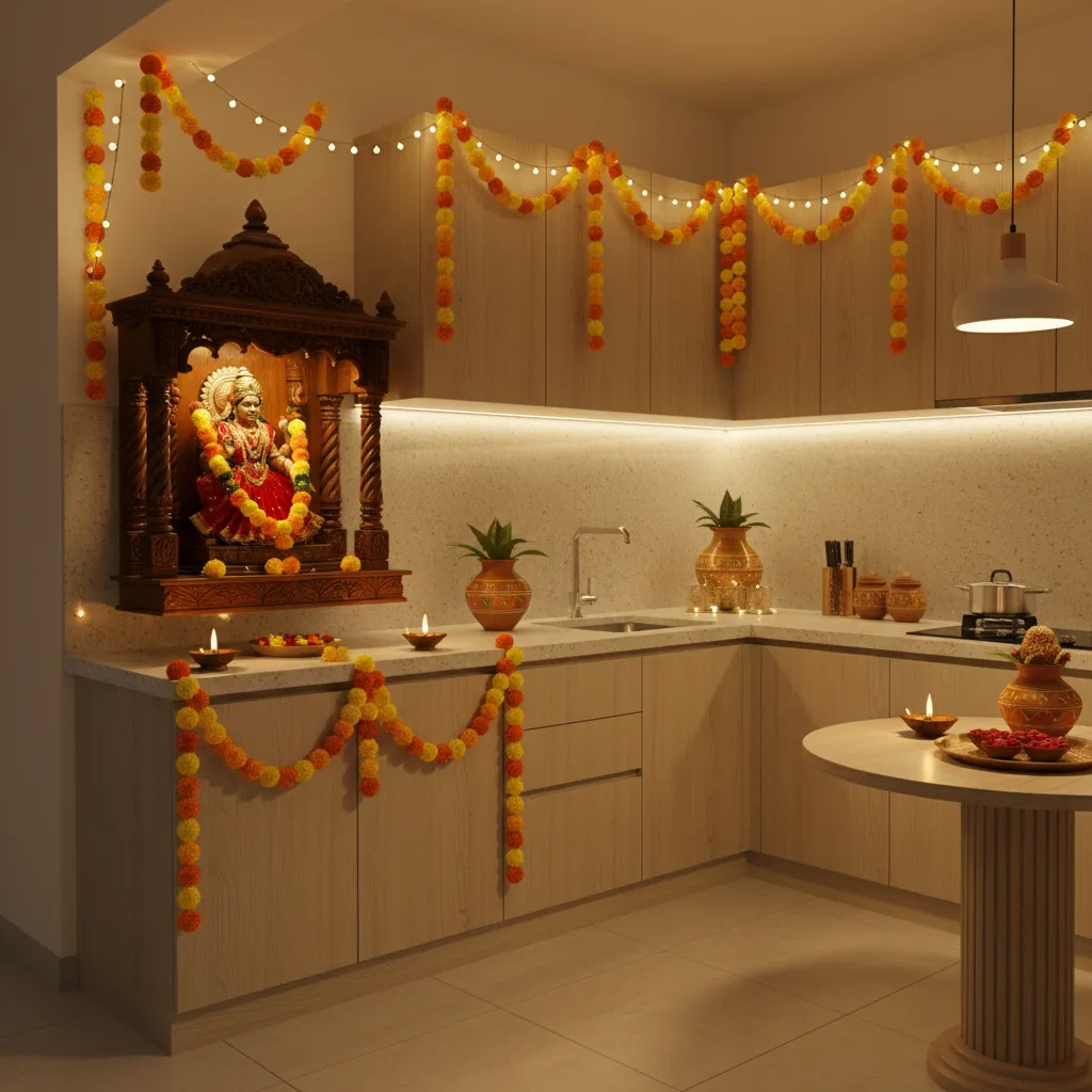 Small Kitchen Design Ideas for Lakshmi Pooja Decoration