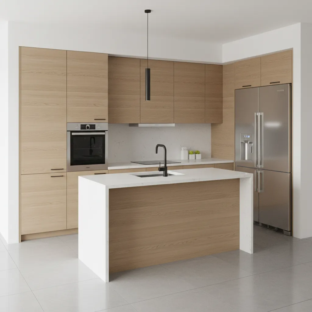 Small kitchen layout visualization created with a free kitchen design tool