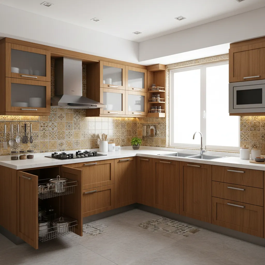 L-shaped kitchen layout for small Indian apartments