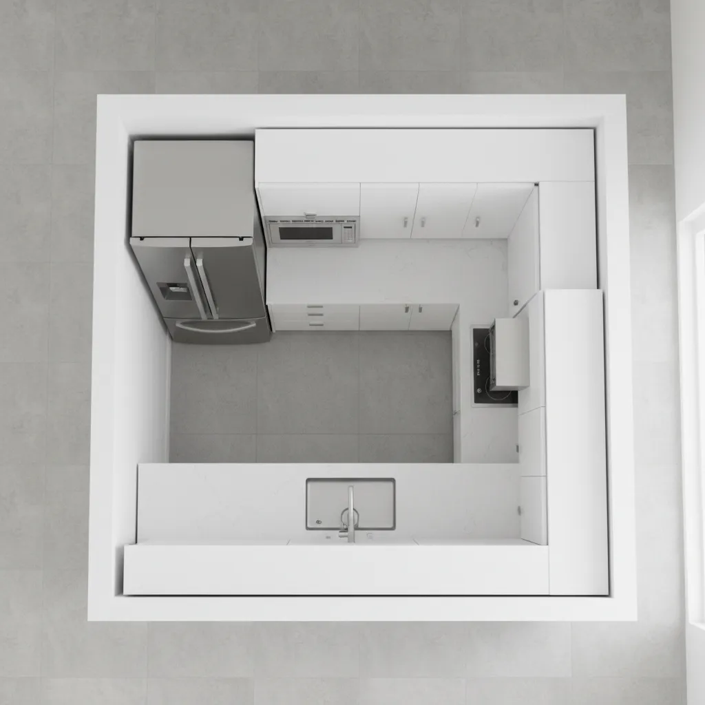 Small kitchen layout showing microwave placement within prep zone