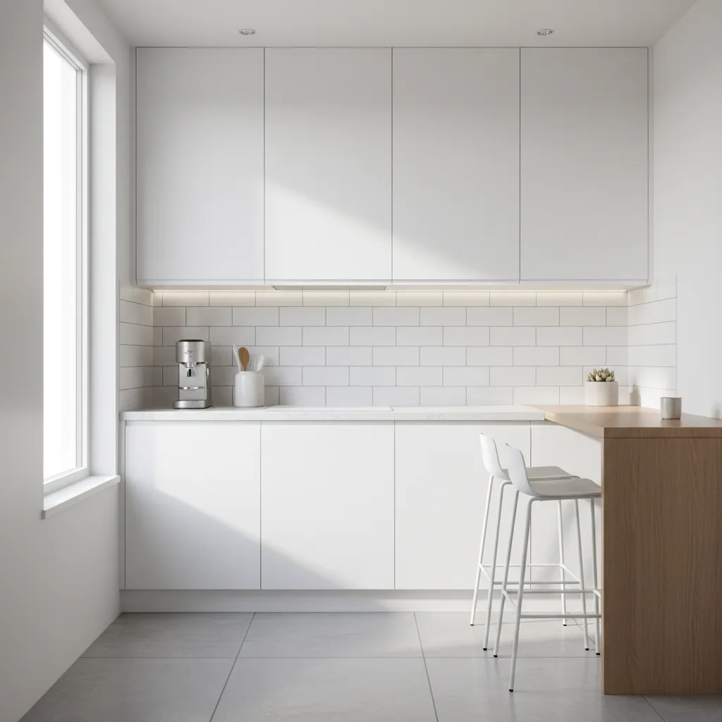 light colored small kitchen interior making space appear larger