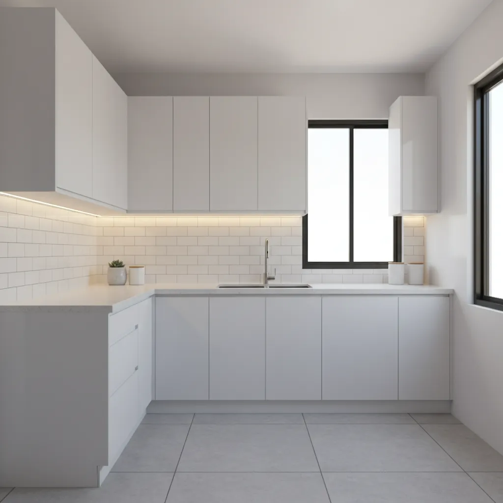 Light colored modular kitchen making small space appear larger