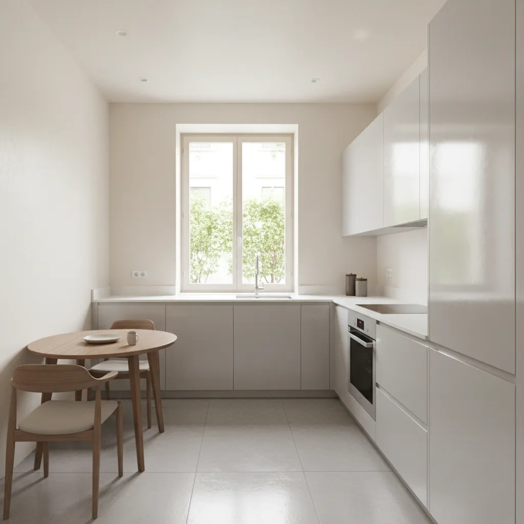 Small kitchen with light wall color making space feel larger