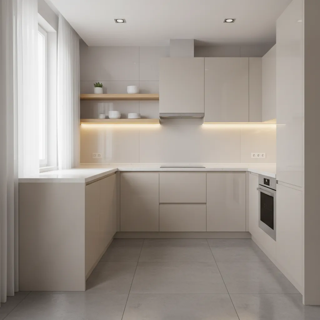 small modular kitchen with under cabinet lighting