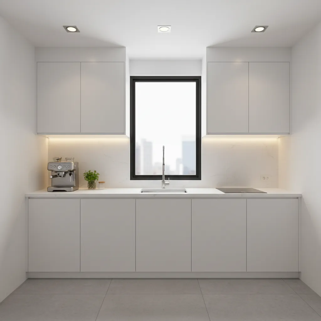 small kitchen with under cabinet lighting and bright workspace