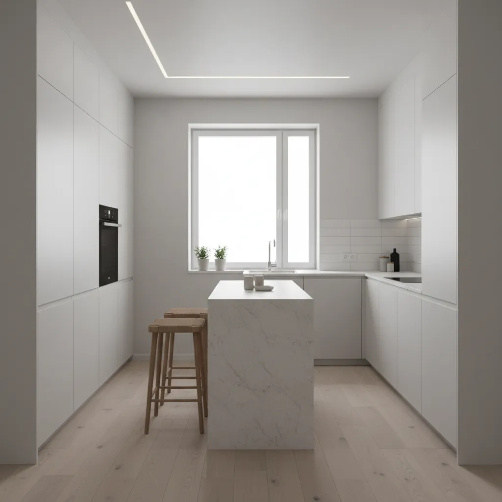 Small kitchen with a narrow functional island