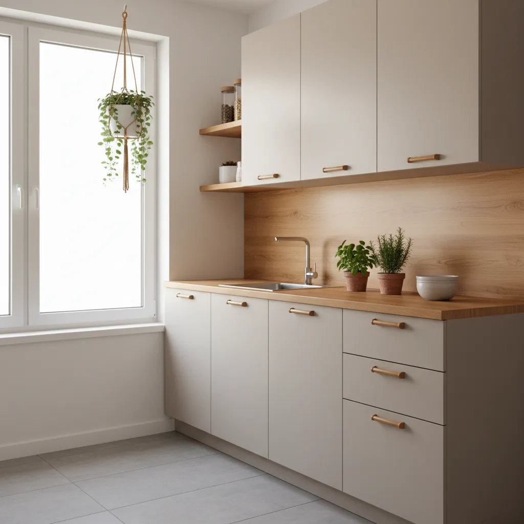 Small kitchen decorated with a few strategically placed plants