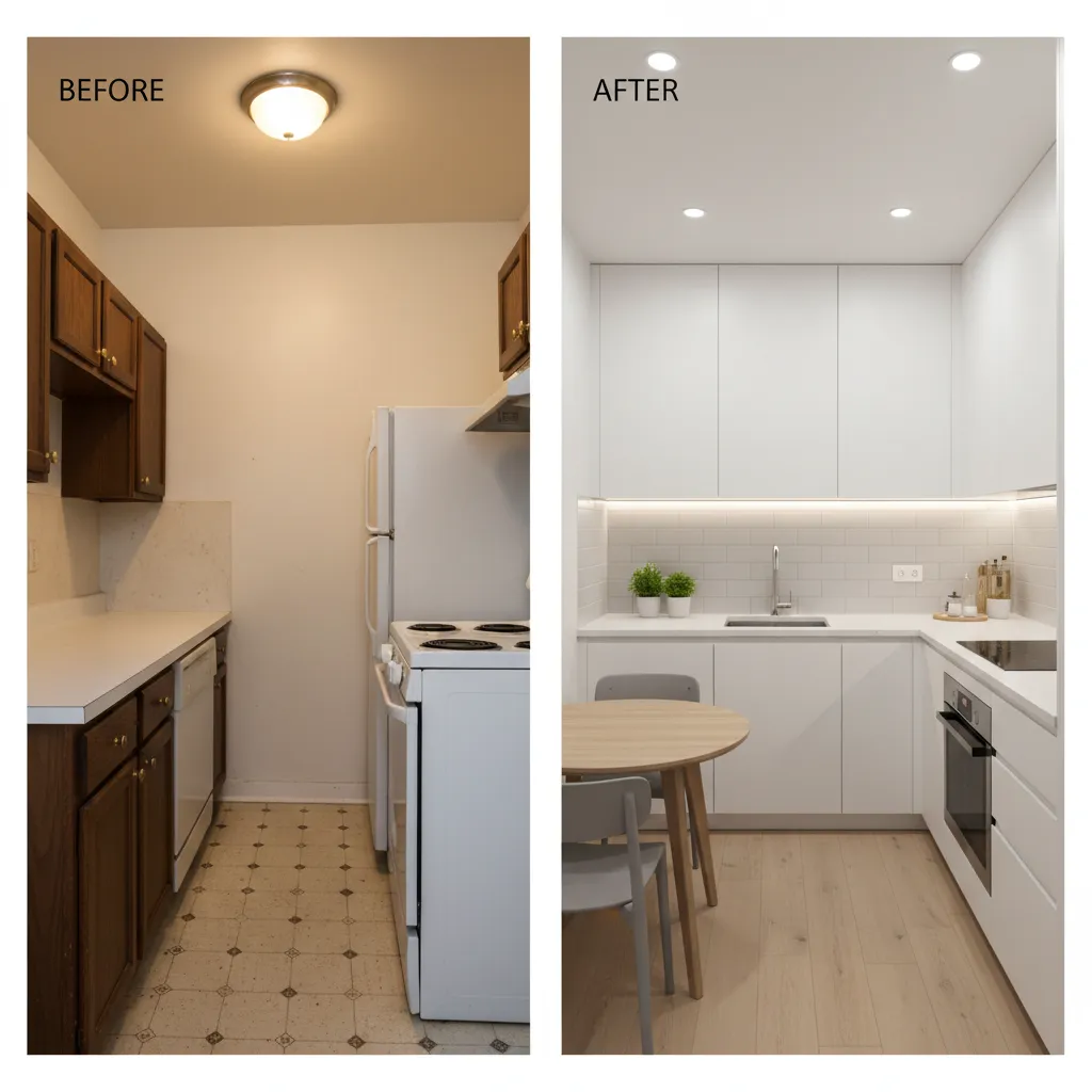 small kitchen remodel with new cabinets backsplash and lighting