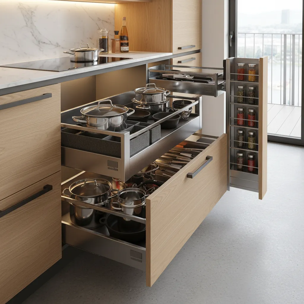 modern kitchen drawers and pull out storage improving organization in a small kitchen