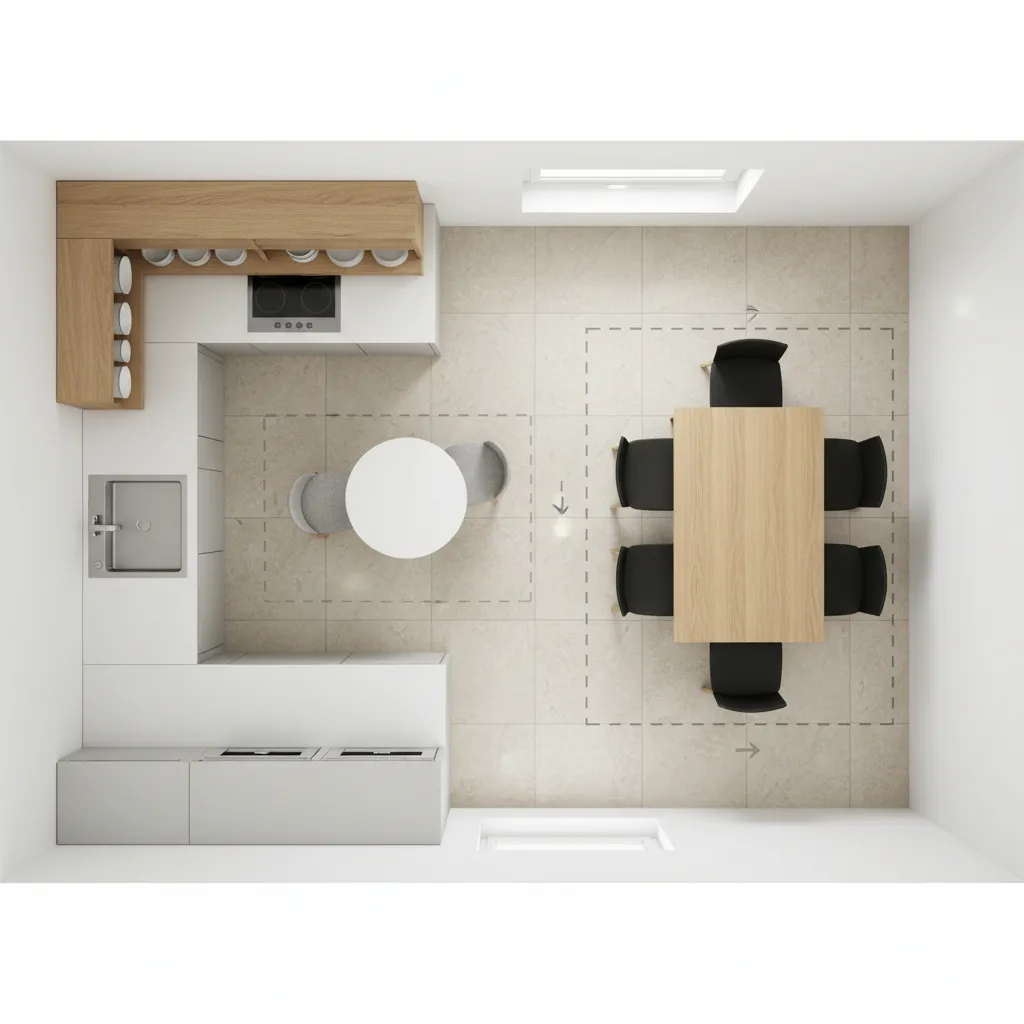 Visual comparison of compact kitchen table footprint versus foldable table footprint