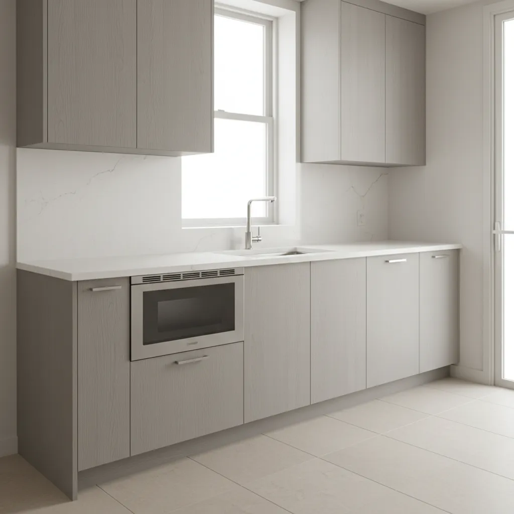 Small kitchen using under counter microwave drawer and compact dishwasher