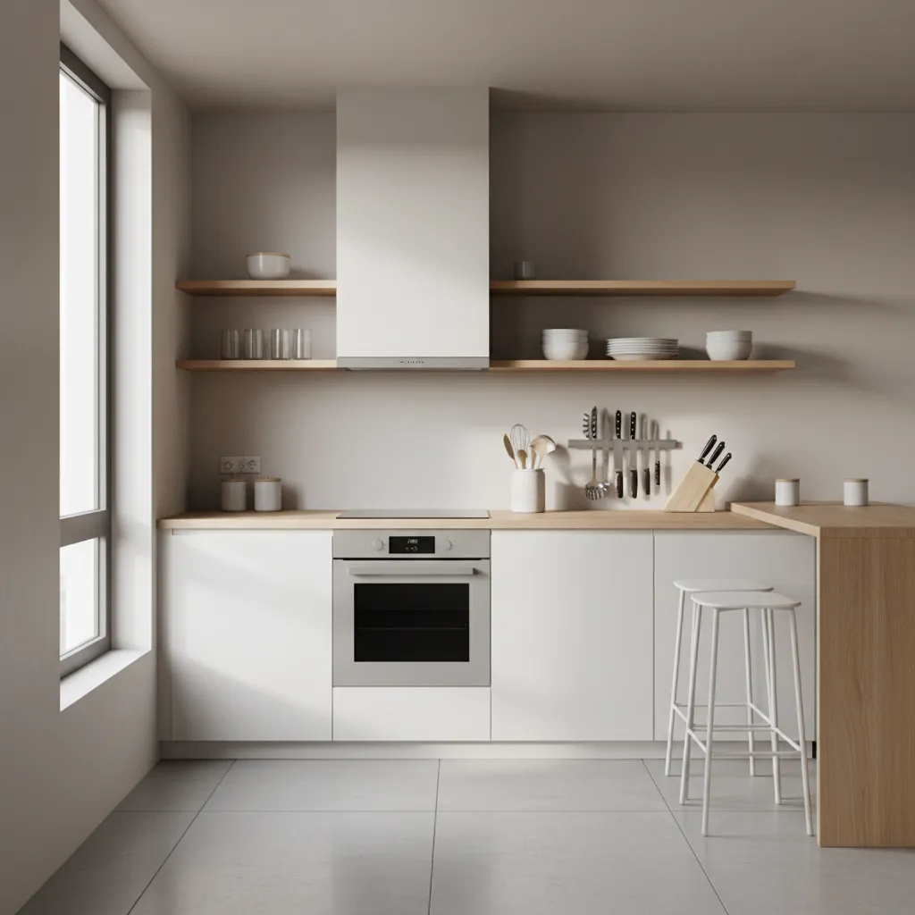 compact kitchen showing organized utensils near cooking area