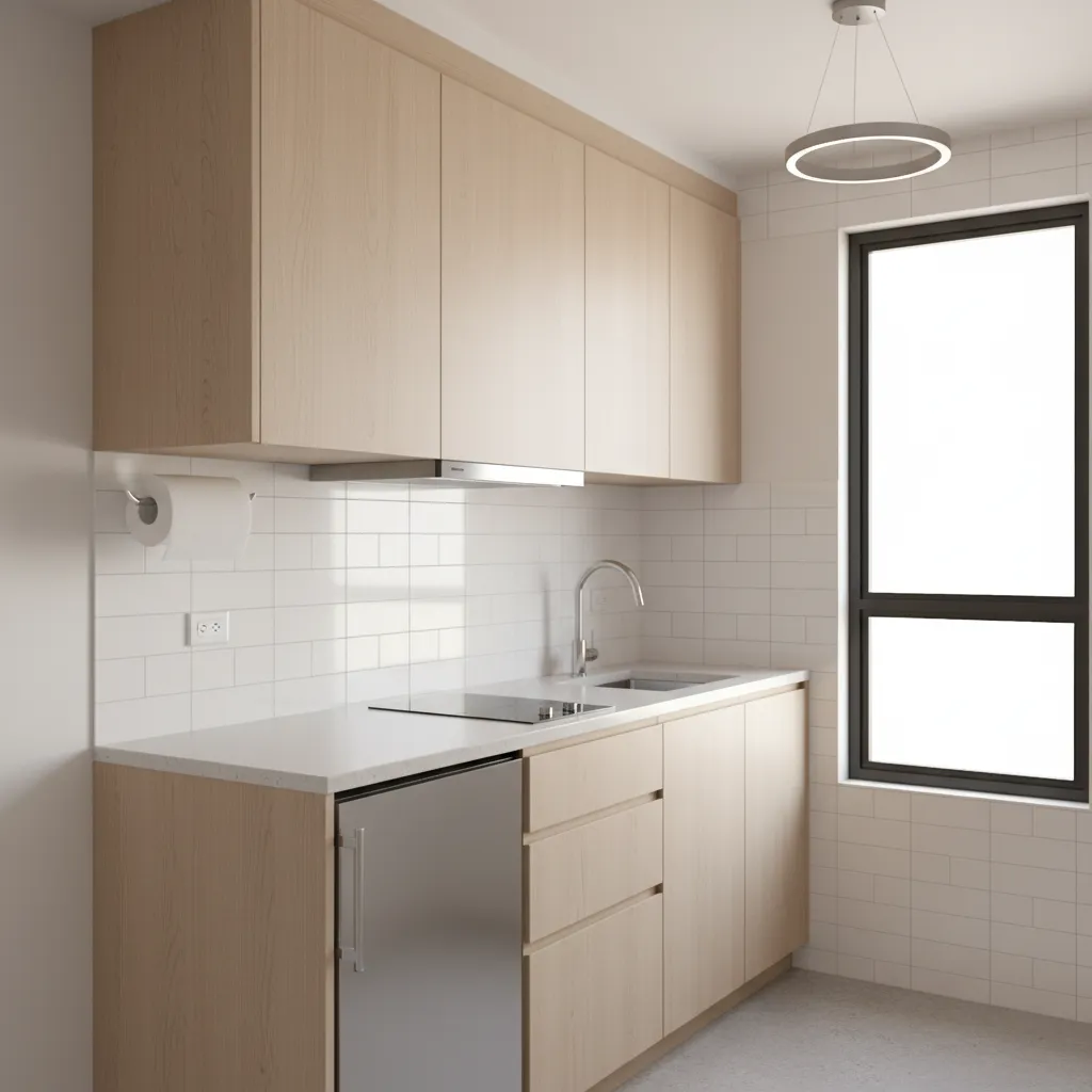 vertical wall mounted paper towel holder in small kitchen space