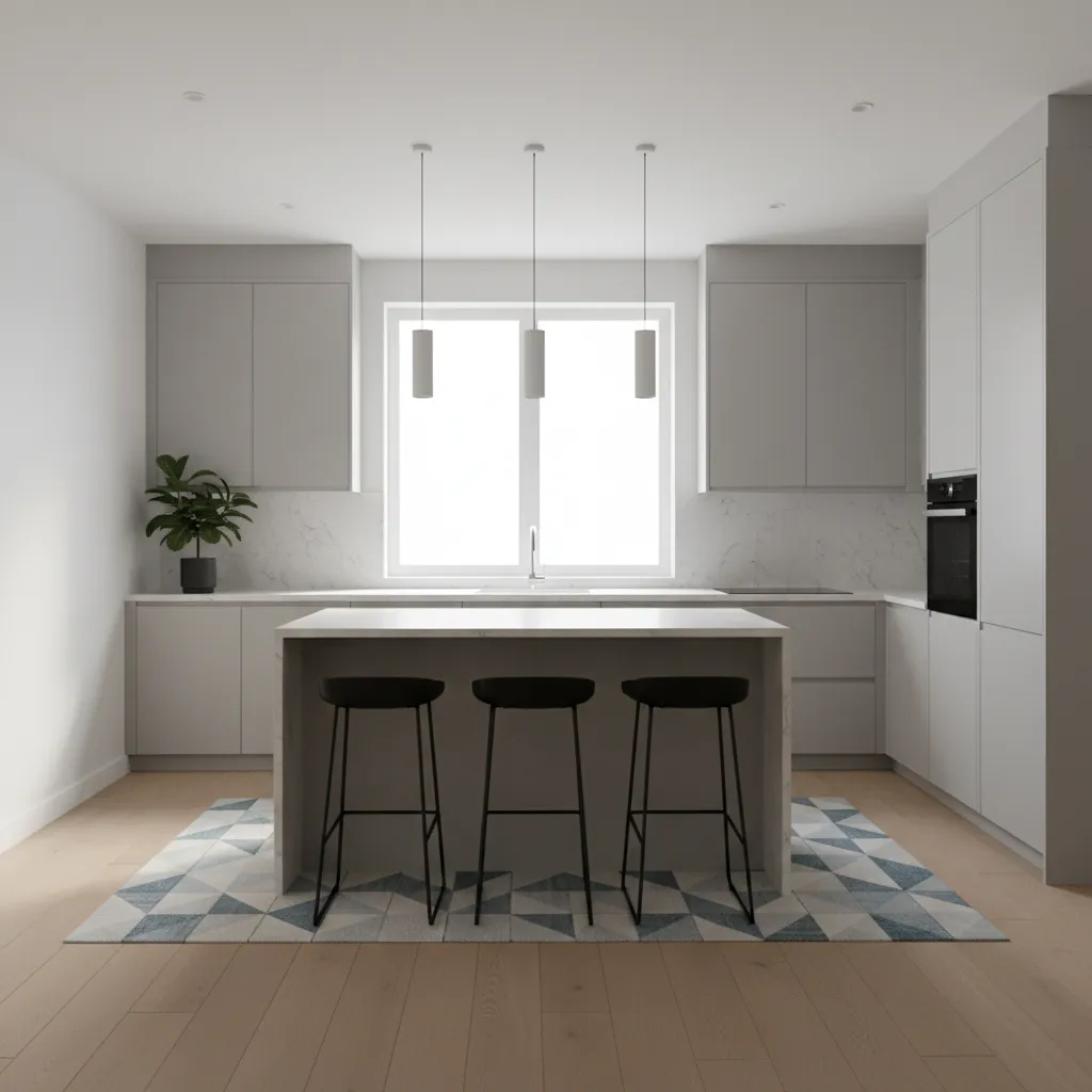 Example of proper walkway clearance between kitchen cabinets and island