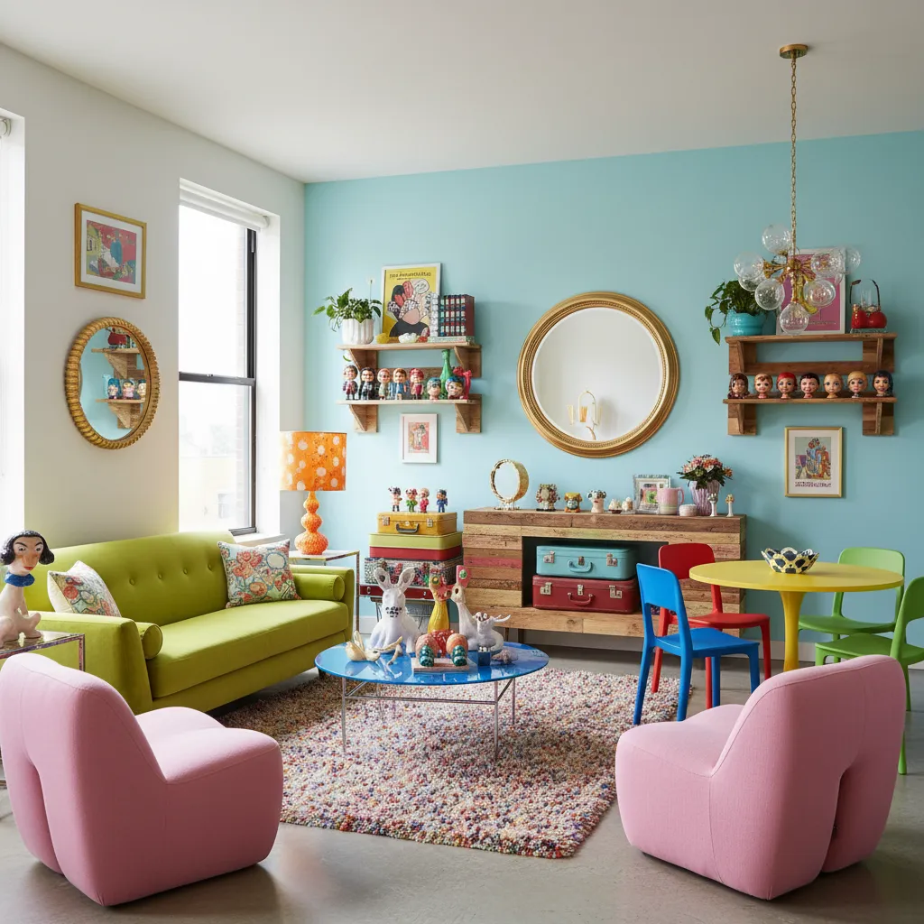 Pequeño apartamento decorado con estilo kitsch equilibrado